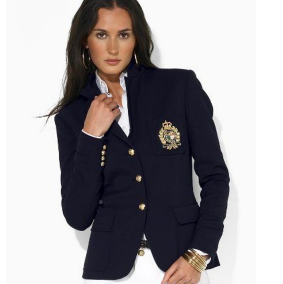 Lauren Ralph Lauren Jackets & Blazers - LAUREN RALPH LAUREN Navy Crested Cotton Jacket